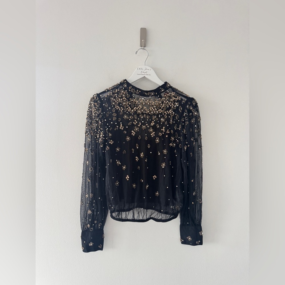FARM RIO Mock Neck Sheer Embroidered Blouse - Picture 5 of 10